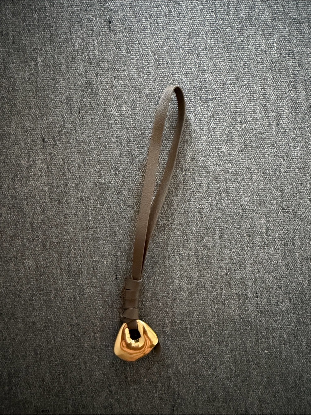 Leather Wrist Strap Keyring with Gold Accent - Brown